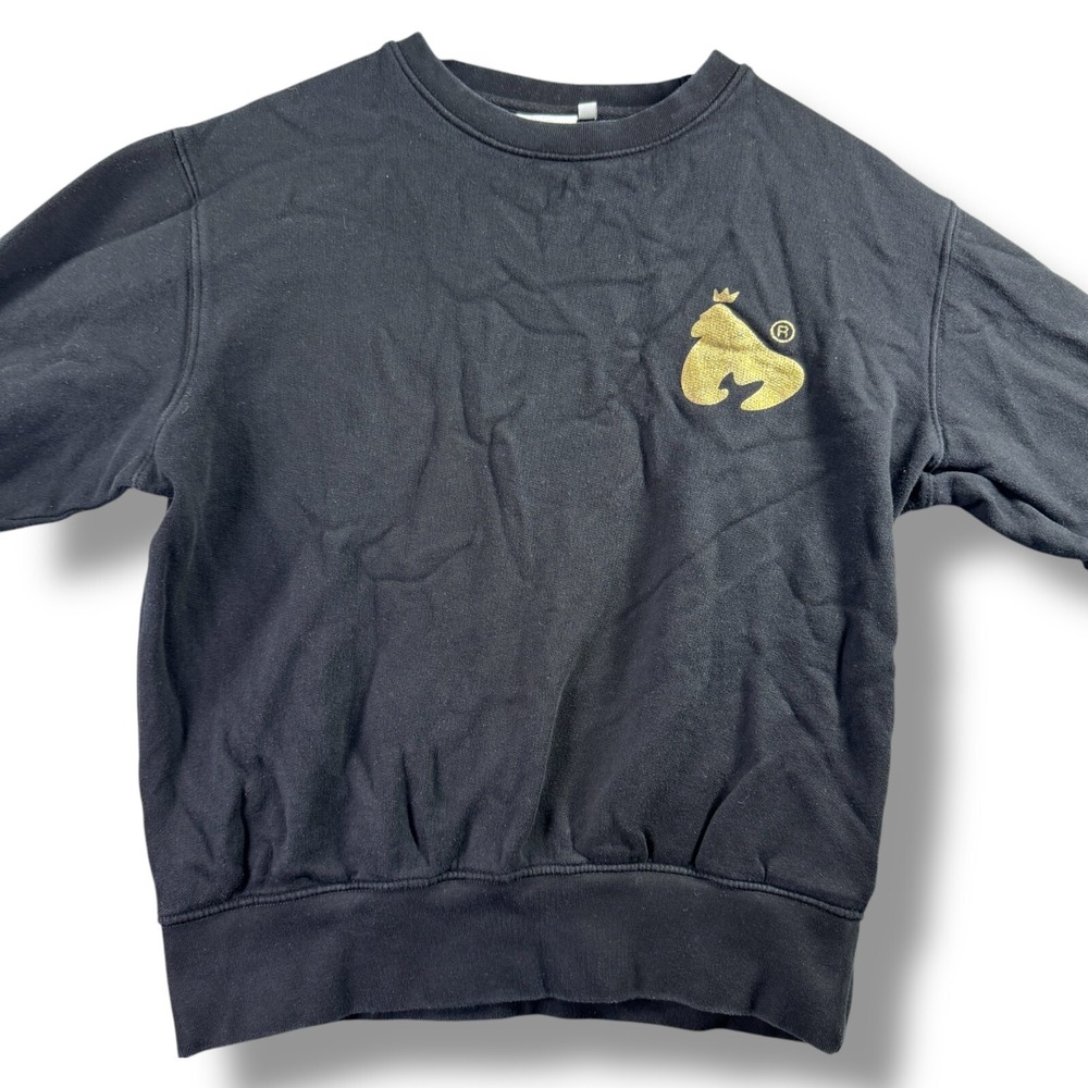 Money Clothing Men Black Textured Sweatshirt Gold Logo Pullover Medium M